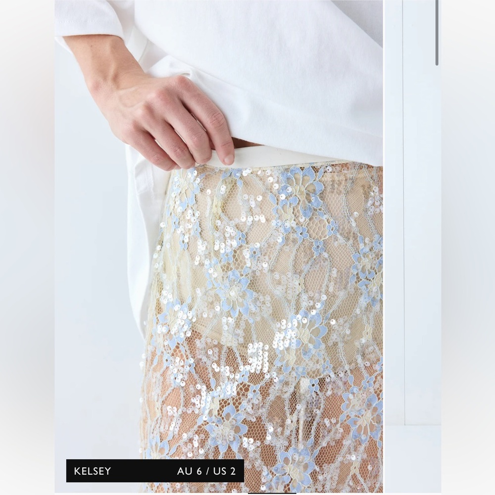 NWT! VRG GRL Devyn Sequin Midi Skirt Lace Size AU 6 Embellished Sequin Champagne - Picture 5 of 16